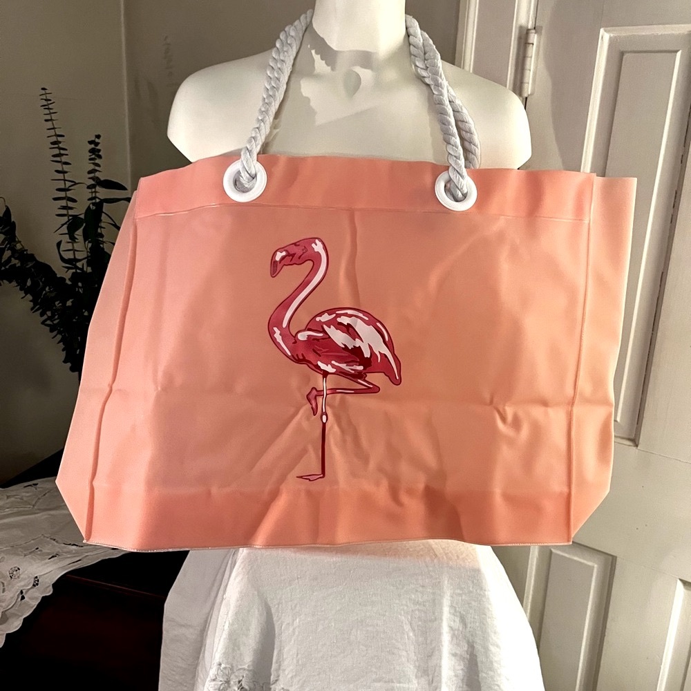 Oversized waterproof rubber bag with rope handles for sun, fun, & beach 🏖️🦩
